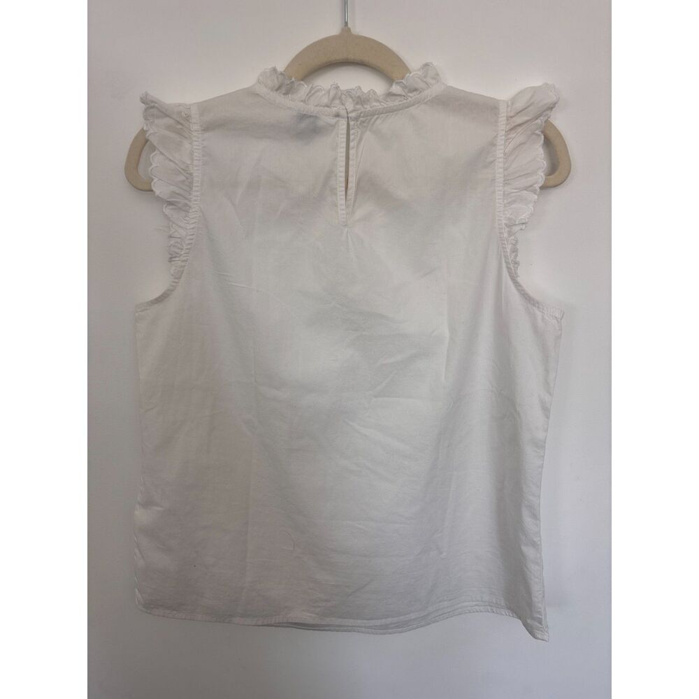 J.Crew White Ruffle Neck Top Ruffled Shoulders Button Back Small - Picture 2 of 4